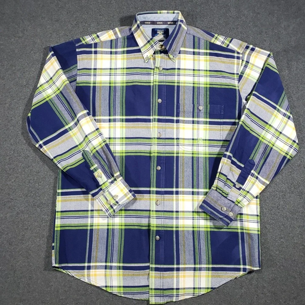 Wrangler Twenty X‎ Western Shirt Mens Medium Blue Long Sleeve Plaid Button Down